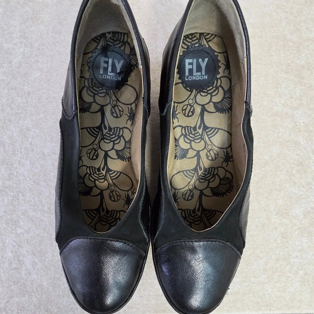 Fly London Black Leather Slip On Wedge Shoes EU‎ 41 Chunky Platform Pumps